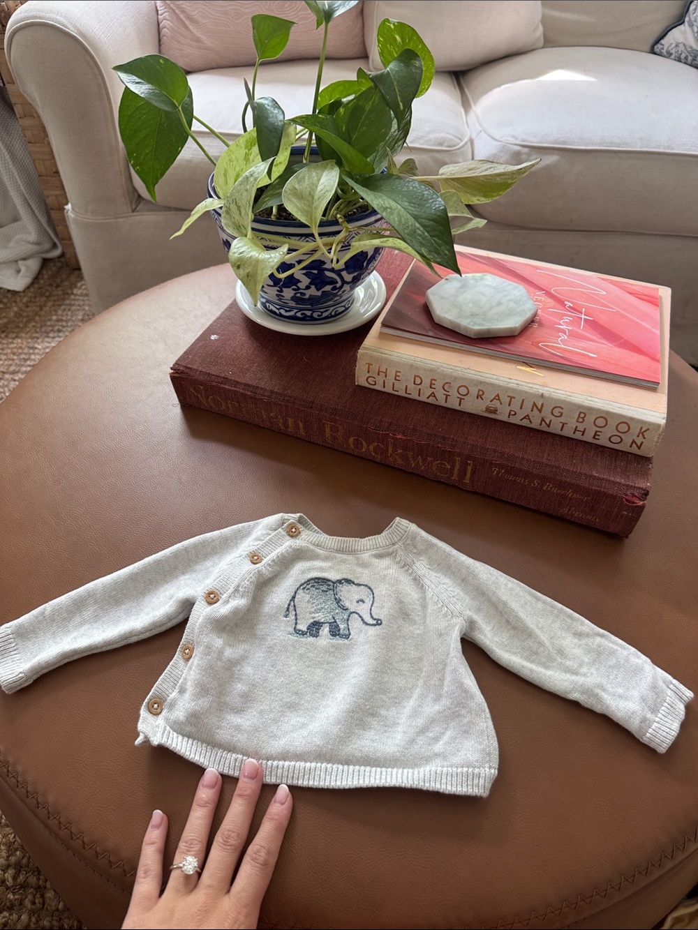 Carter's Cream Knit Baby Sweater with Elephant Motif